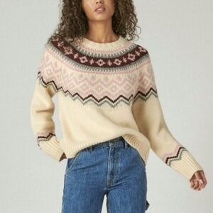 Lucky Brand Women's Cream and Brown Patterned Sweater